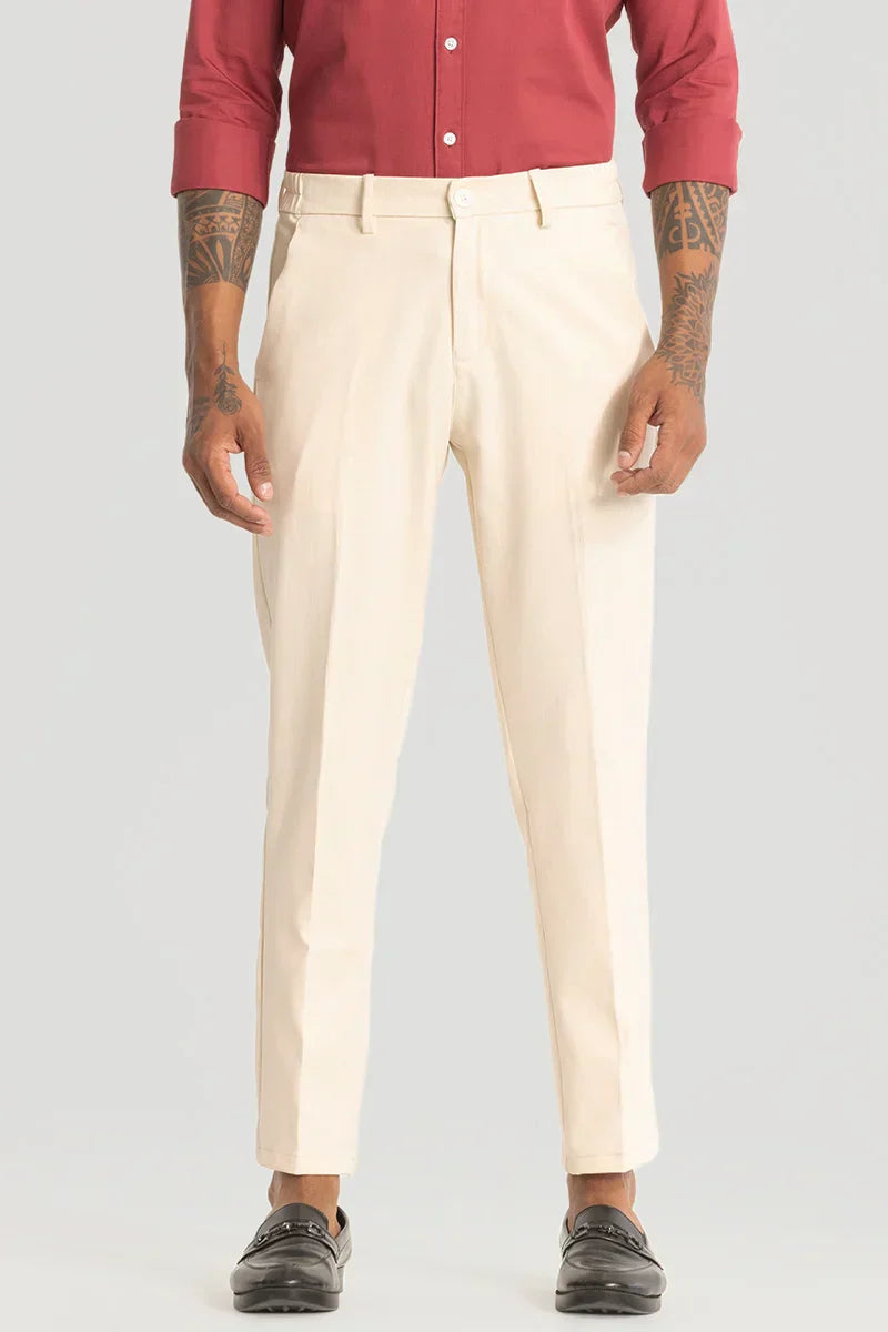 Cream Slim Fit Stretch Trouser