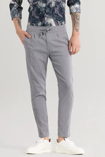 Veluxe Light Grey Checked Linen Blend Pant