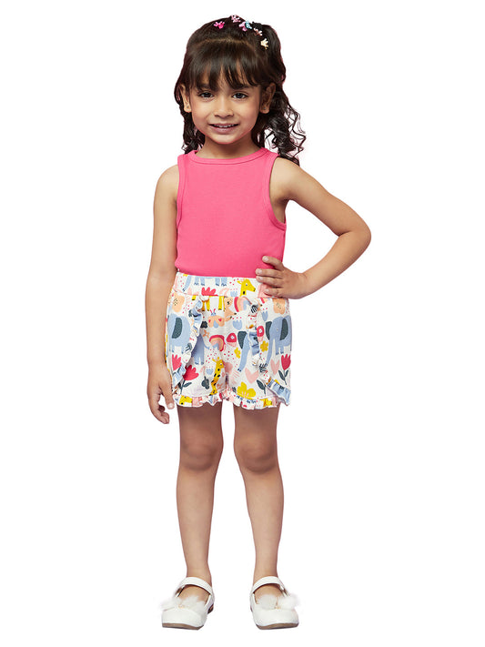 Kid Girls' Pink Ribbed Top and White Ruffle Shorts