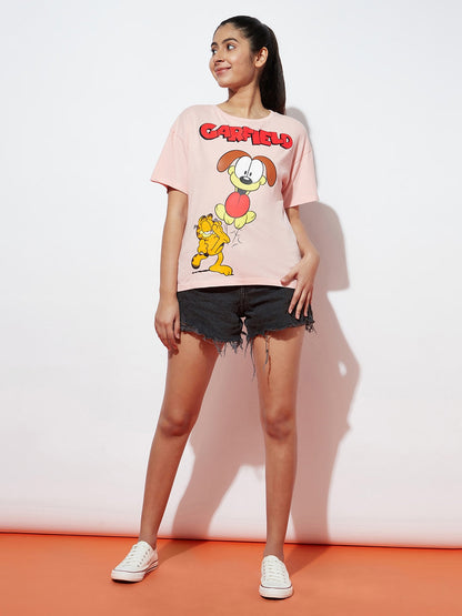 Teen Girls Cotton Garfield Peach Top