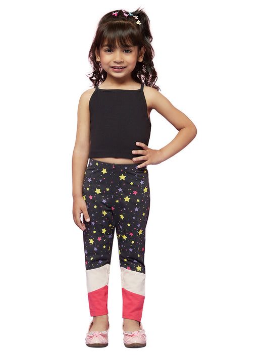 Kid Girls' Black Sleeveless Top and Kawaii Printed Legging