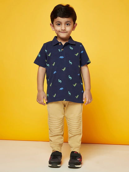 Kid Boys' Blue Collared Polo Printed T-Shirt and Jogger Set