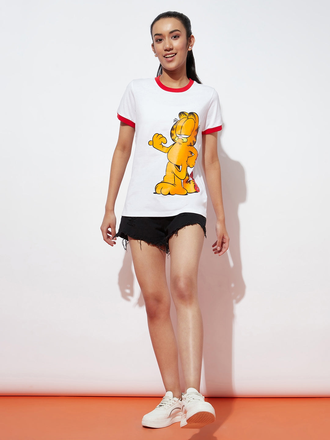 Girls Red Detailing Garfield Tshirt