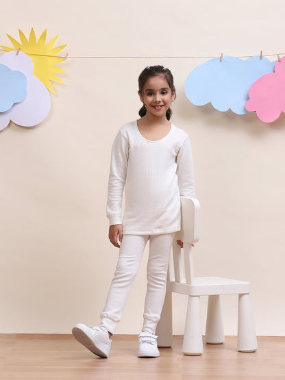 Unisex Kids' Thermal Set - Cozy White Long Sleeve Top & Bottom