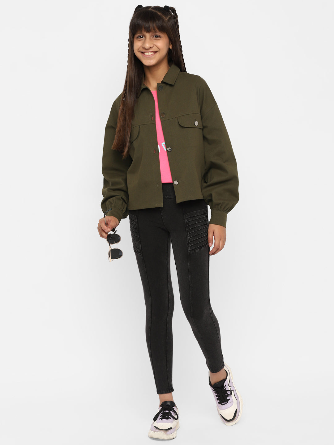 Spunkies-Girls-Full-Sleeve-Jacket-Olive