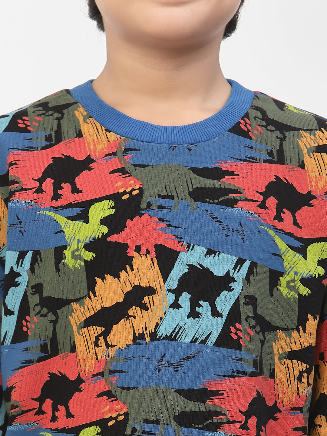 Boys Winter Dinosaur Print Sweatshirt Blue