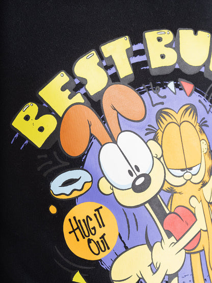 Casually Black Garfield Puff Printed Sweatshirt