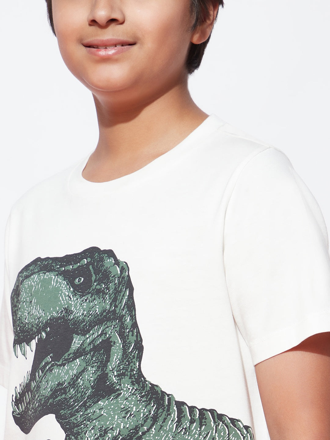 Teen Boys' White Dinosaur Print Tee and Blue Short Set