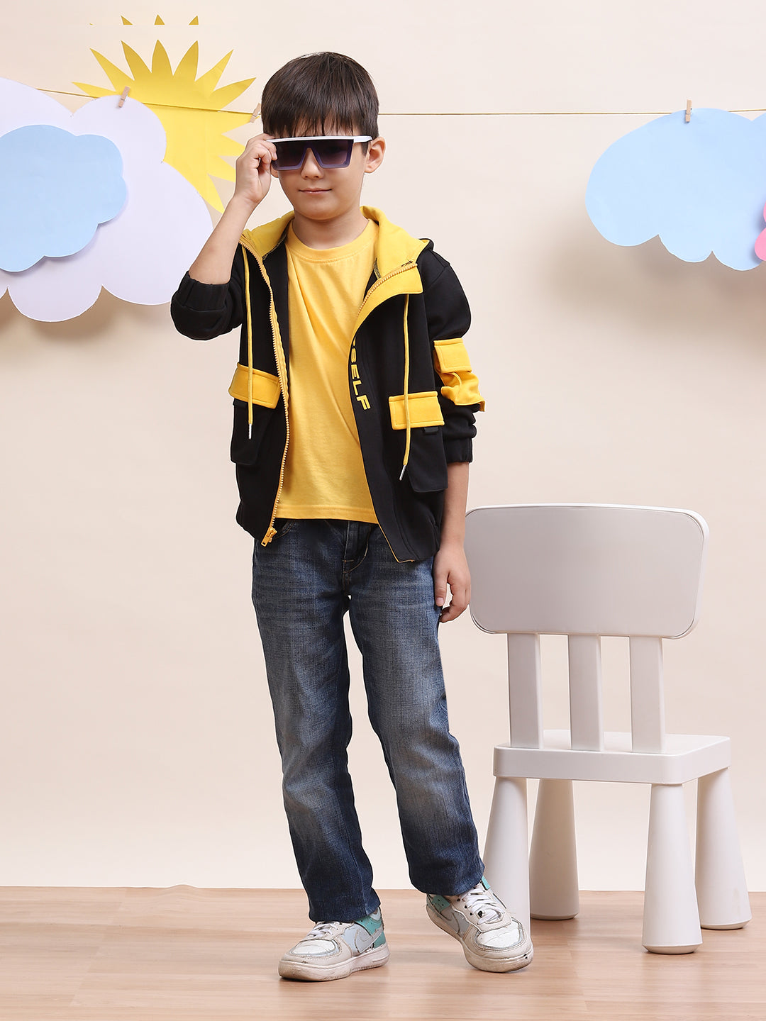 Boys Black & Yellow Zipper Hoodie