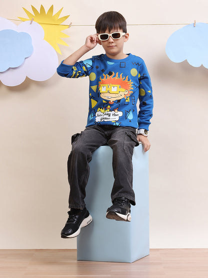 Boys' Blue Cartoon Graphic Sweatshirt - "Let’s Play the Game" Design