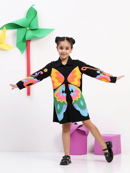 Girls' Black Butterfly Shirt Jacket