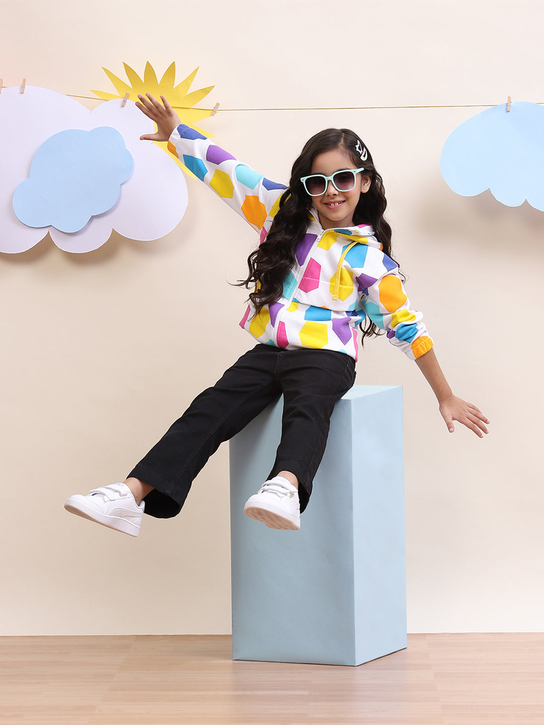 Girls' Colorful Geometric Print Zip-Up Jacket - Fun & Stylish Outerwear