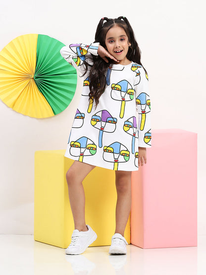 Spunkies Rayon Jersey Knit Printed Regular Casual Wear Dress Girls Full Sleeve Multi Soft Fabric