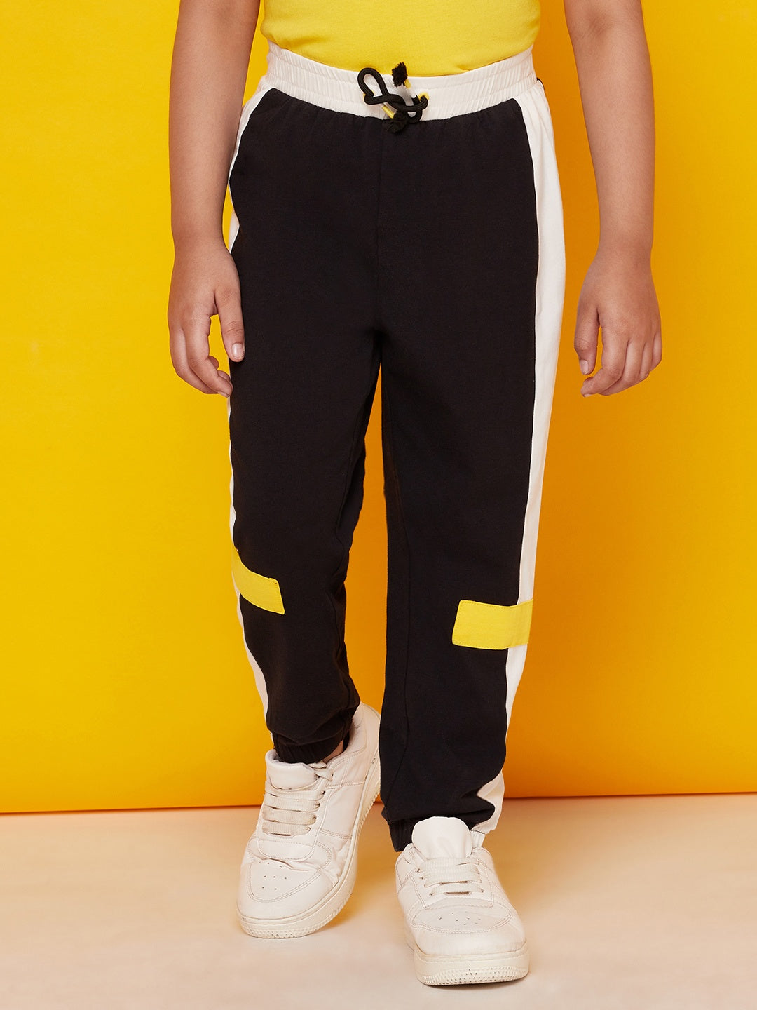 Kid Boys' Yellow T-Shirt with Black Joggers and White Stripe Set