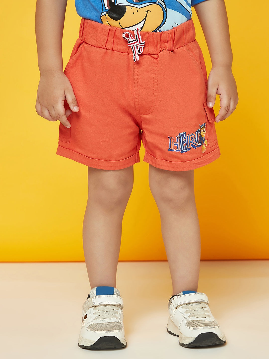 Kid Boys Blue Printed T-Shirt and Orange Shorts Set