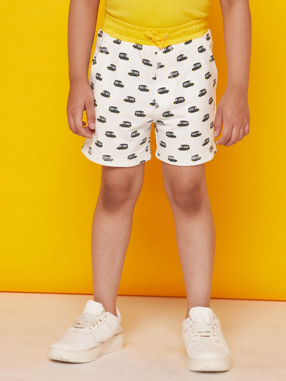 Kid Boy Yellow Round Neck and White Jungle Shorts Set