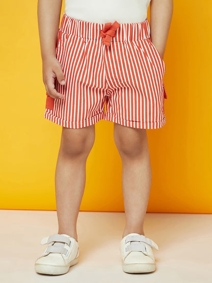 Kid Boys White T-Shirt and Orange Striped Shorts Set