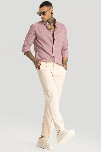 Cream Plain Relaxed Fit Trousers