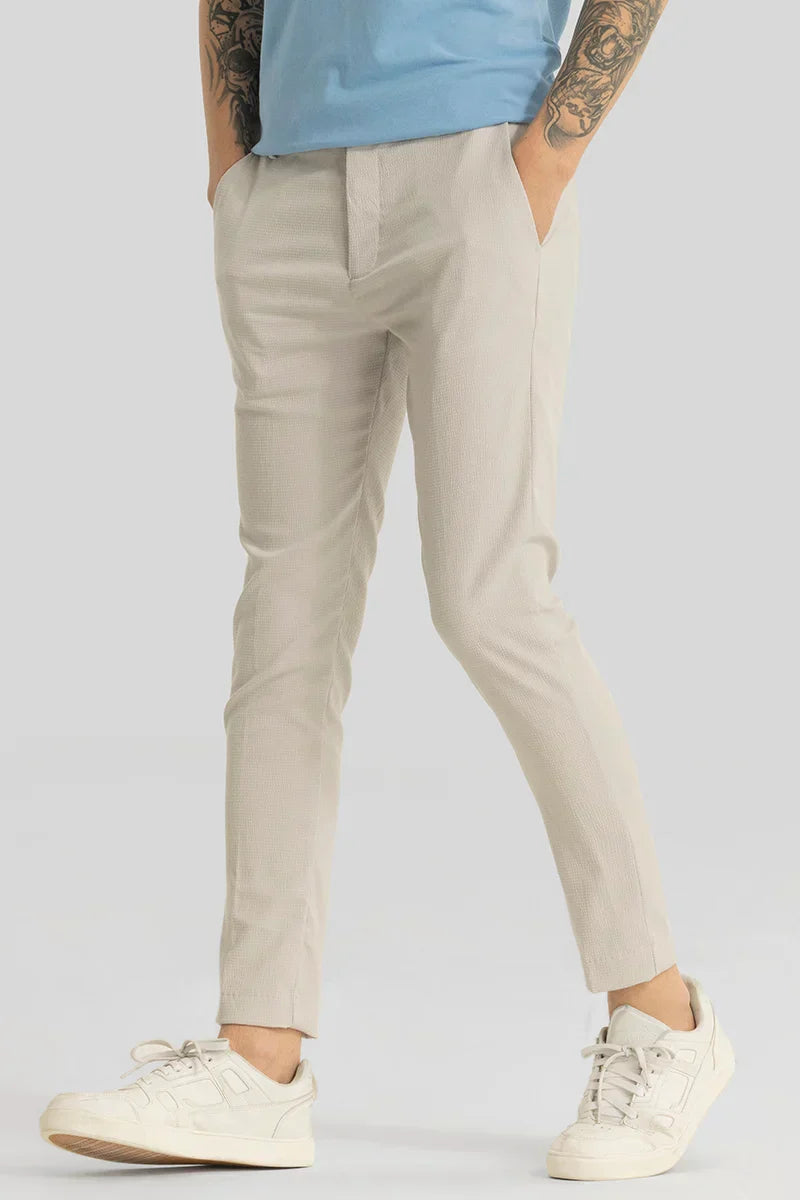 Yann Cream Plain Slim Fit Trousers