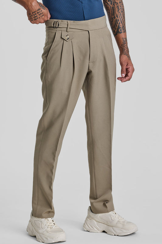 Beige Slim Fit Gurkha Trousers