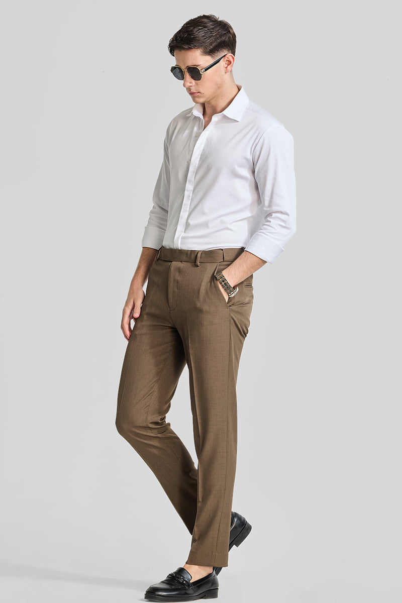 Brown Stretch Slim Fit Trousers