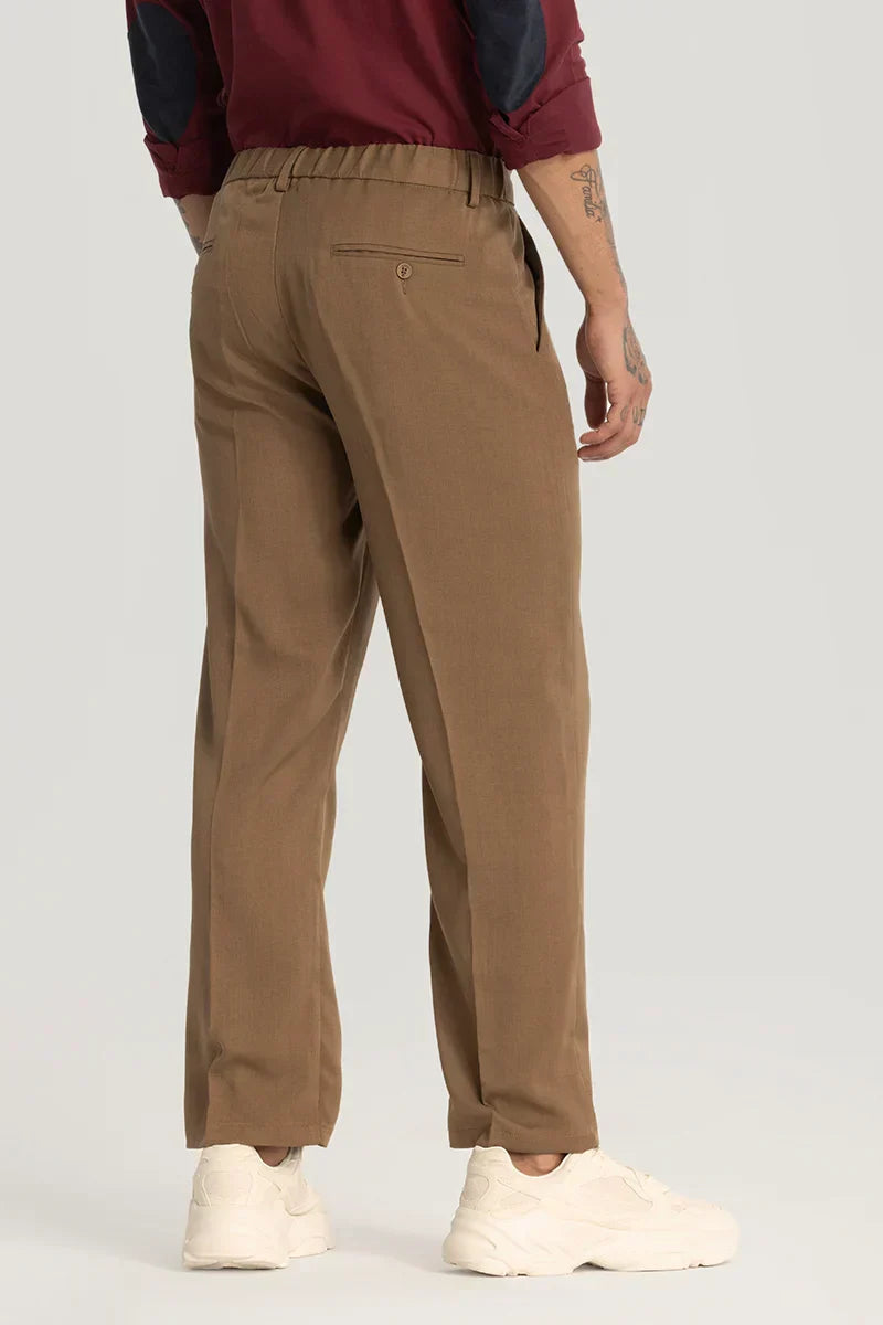 Brown Plain Relaxed Fit Trousers