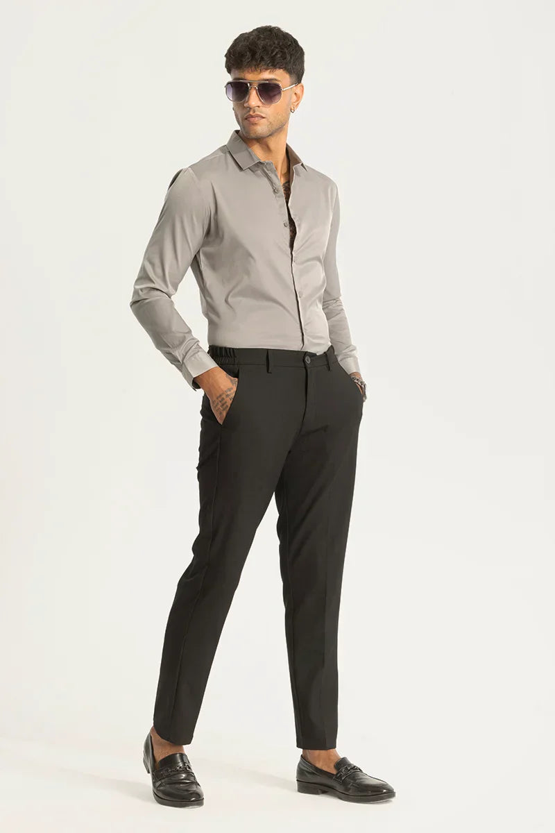 Black Self-Design Slim Fit Trousers