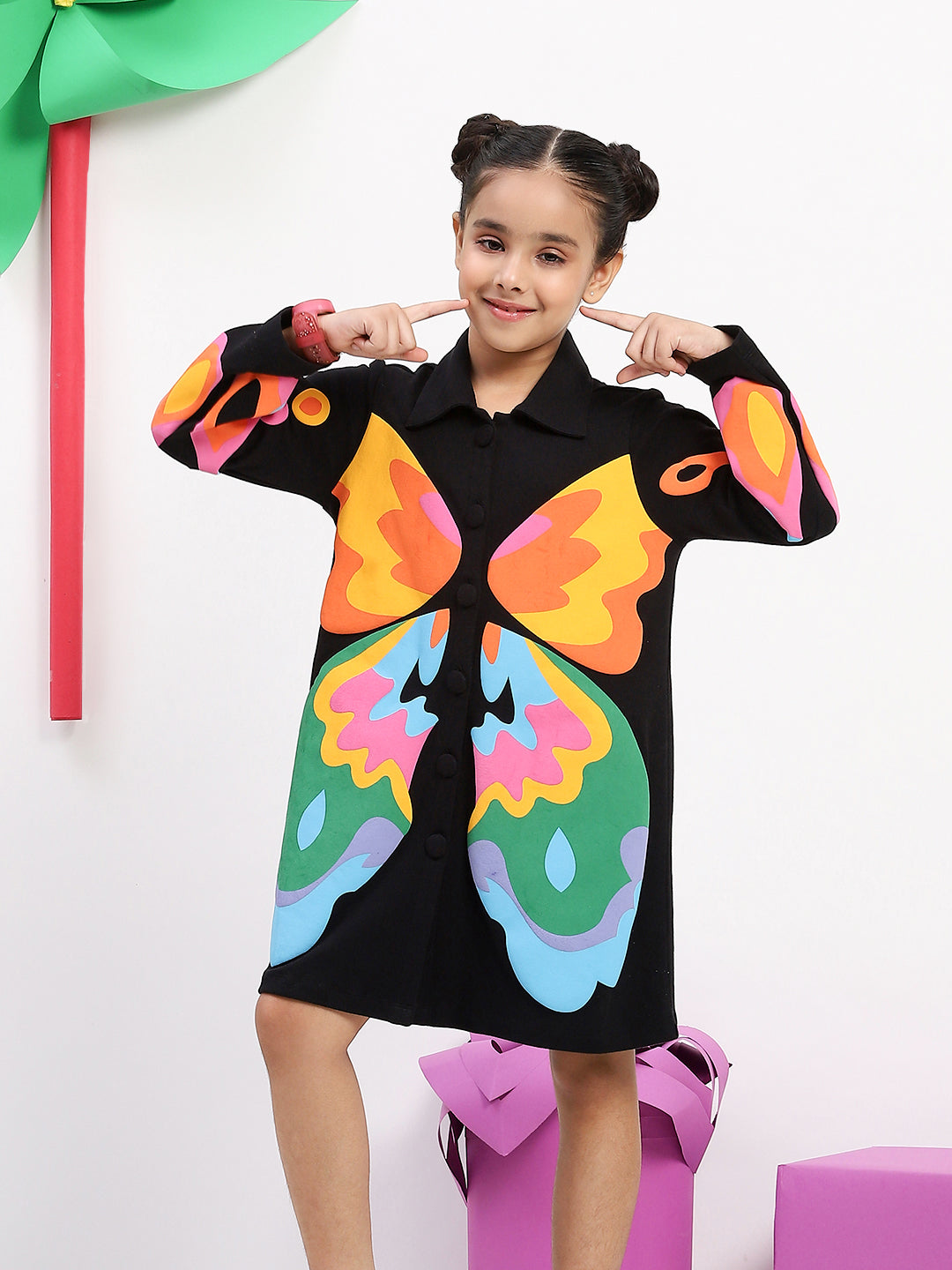 Girls' Black Butterfly Shirt Jacket