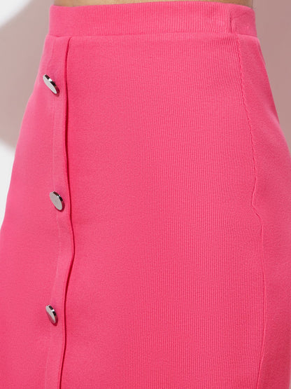 Ribbed Buttoned Pink Skirt