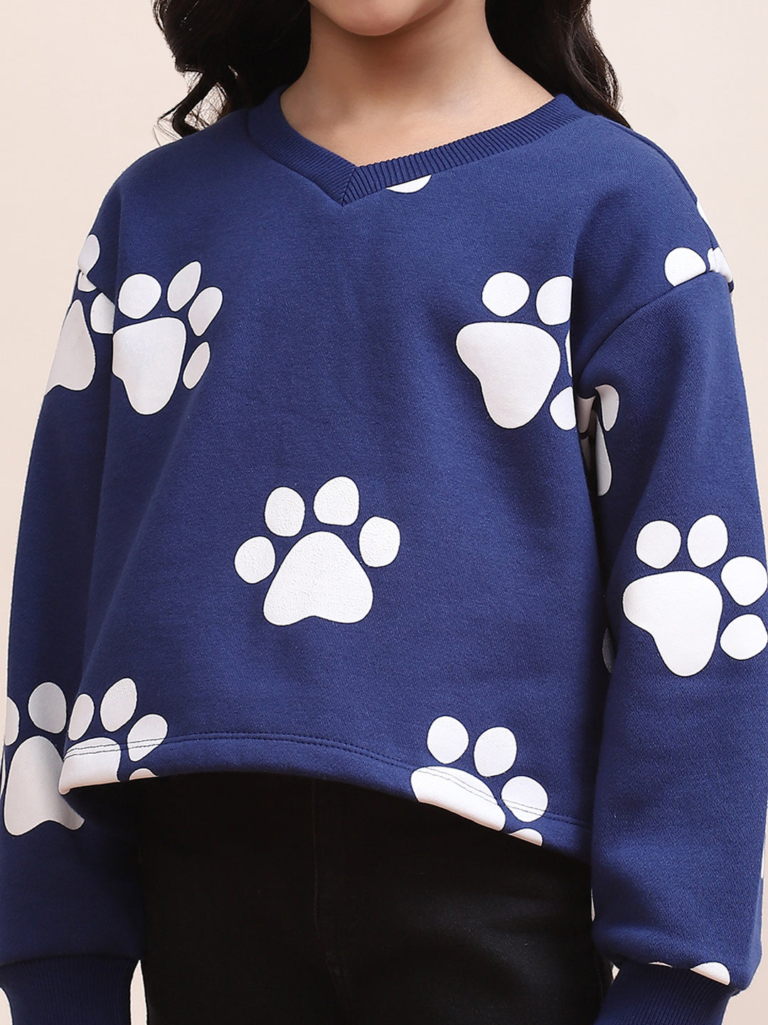 Girls Navy Blue Paw Print Sweatshirt