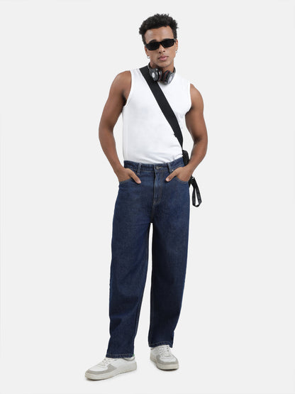 Men Blue Baggy Fit Solid Jeans