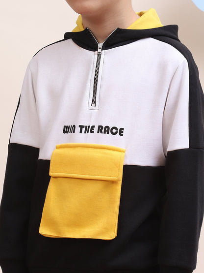 Boys' Color-Block Hoodie with Yellow Pocket