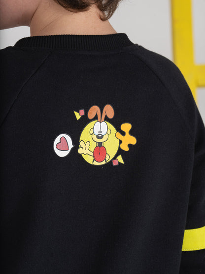 Casually Black Garfield Puff Printed Sweatshirt