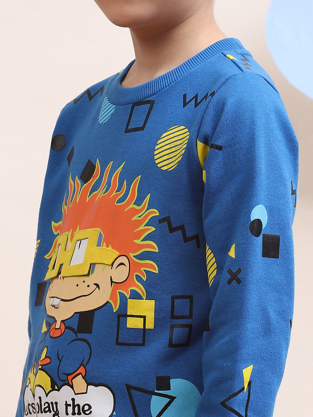 Boys' Blue Cartoon Graphic Sweatshirt - "Let’s Play the Game" Design