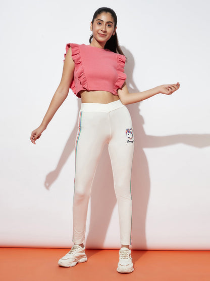 Teen Girls Pink Ruffle Top with White Pants Set