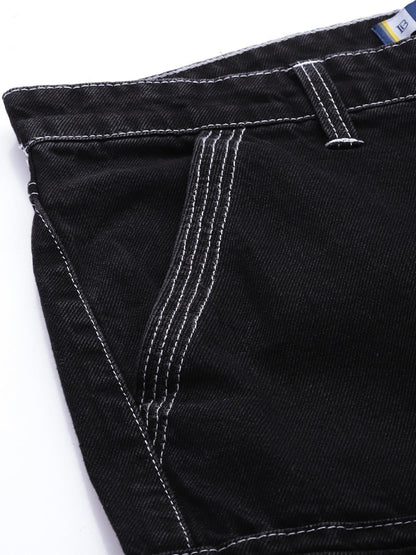 Men Charcoal Relaxed Fit Solid Cargo Jeans