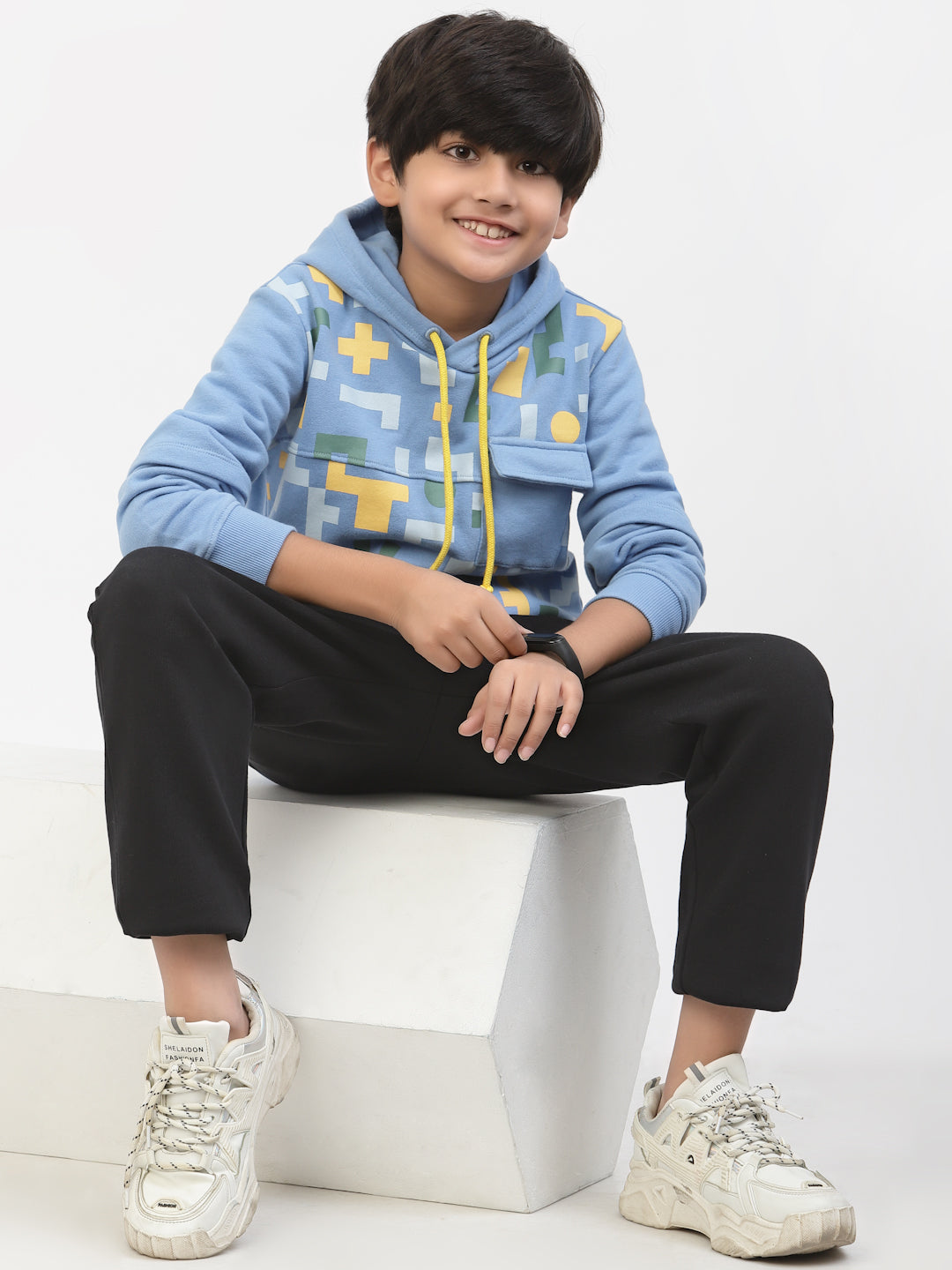 Boys Winter Colour Block Hoodie Blue