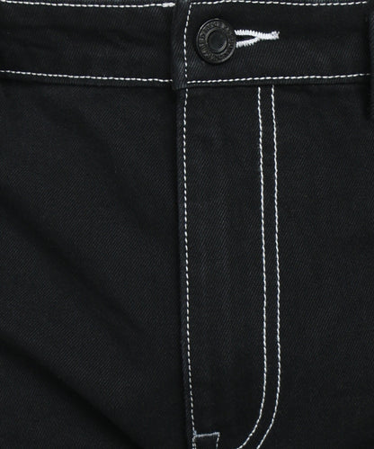 Men Black Regular Fit Solid Cargo Jeans with Contrast Stitch