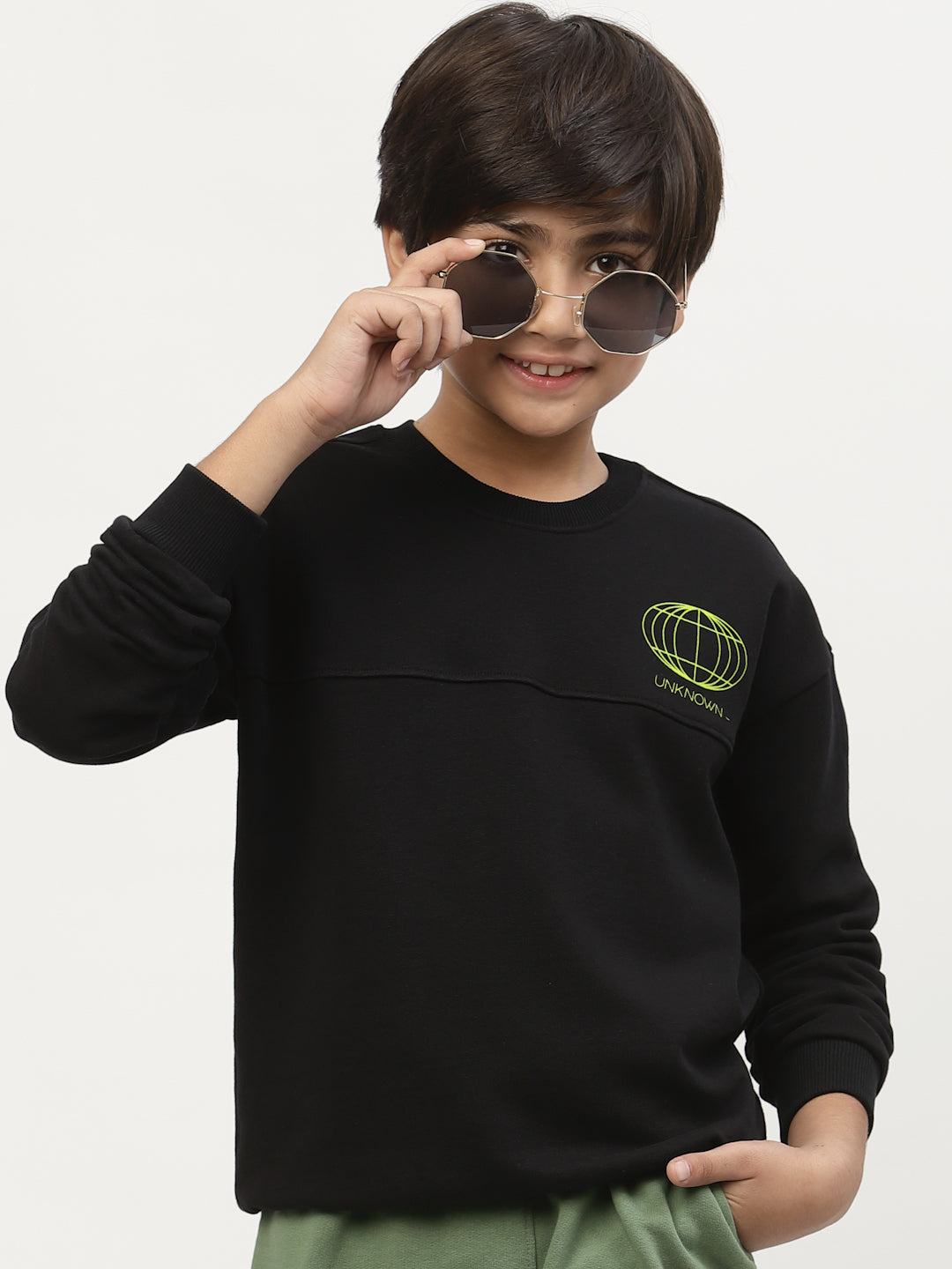 Spunkies-Boys-Chest-Logo-Printed-Sweatshirt-Black