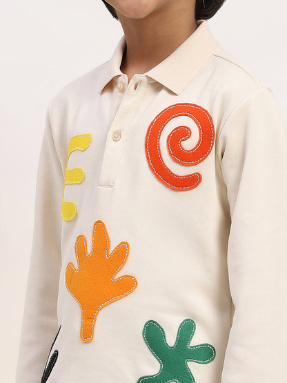 Boys' Long-Sleeve Graphic Polo Shirt with Colorful Appliqué Details - Fun & Stylish