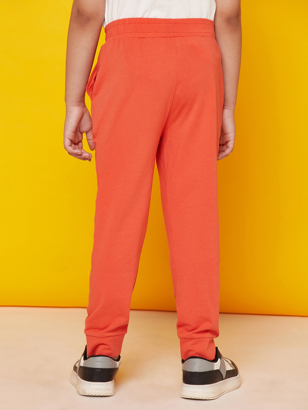 Kid Boys' Off-White Printed T-Shirt and Zesty Orange Joggers Set