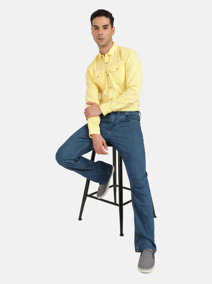 Men Light Blue Boot-Cut Solid Jeans