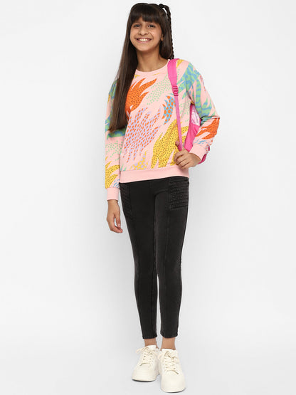 Girls All Over Printed Sweatshirt-Pink