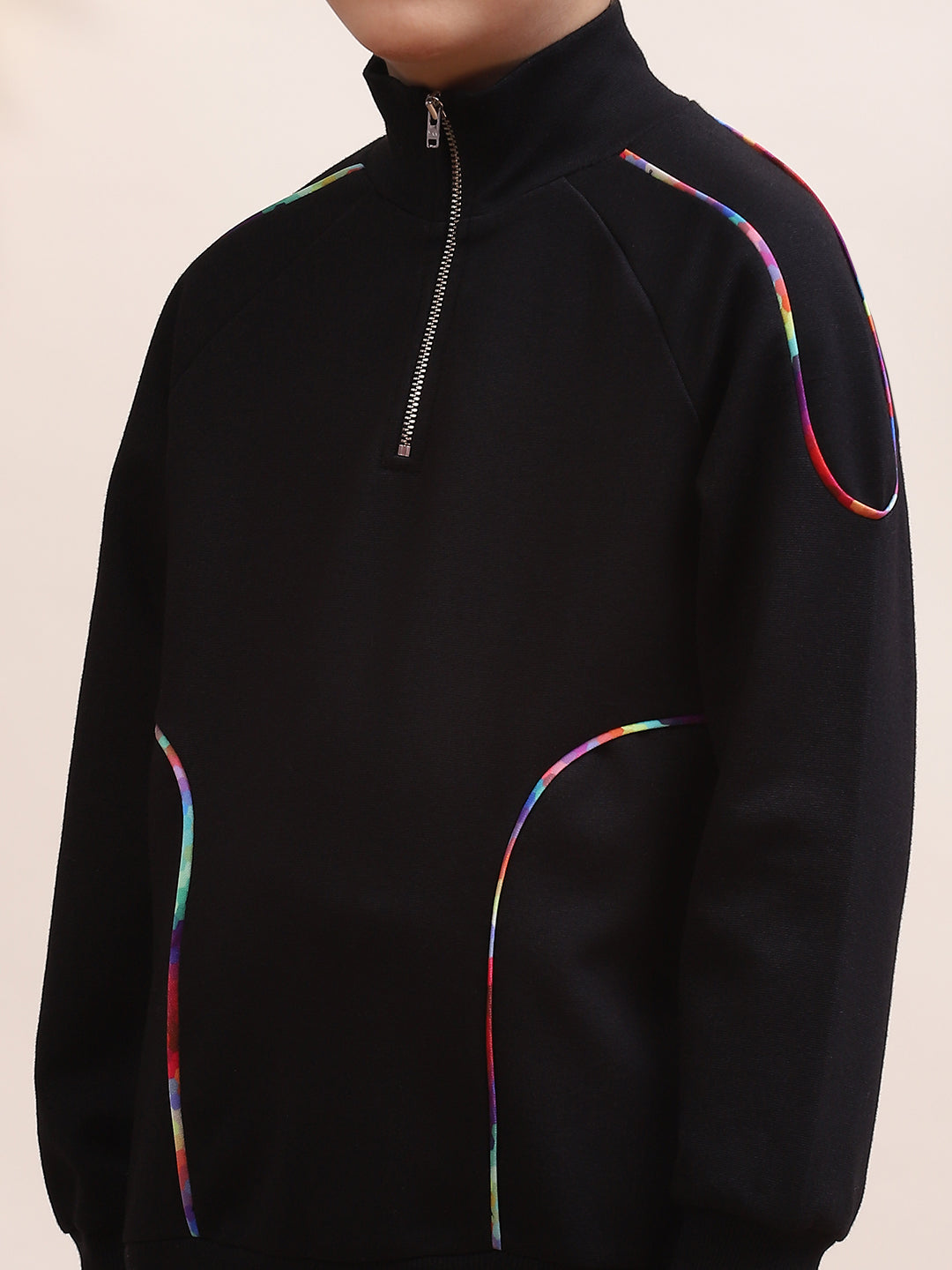 Unisex Black Tracksuit Set with Rainbow Piping