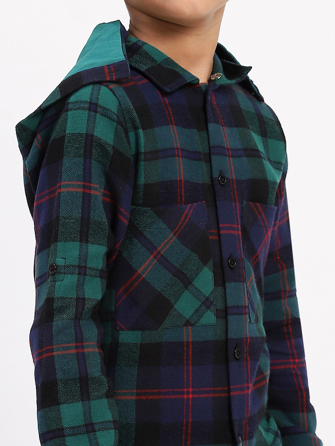 Boys Green & Navy Plaid Flannel Shirt