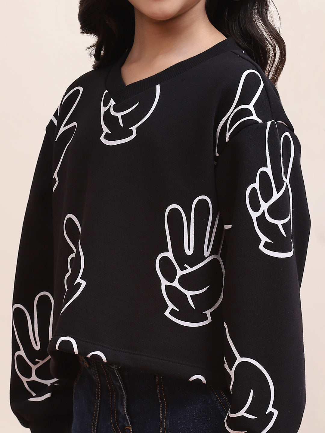 Unisex' Black Graphic Sweatshirt with Fun Hand Print - Stylish & Comfortable