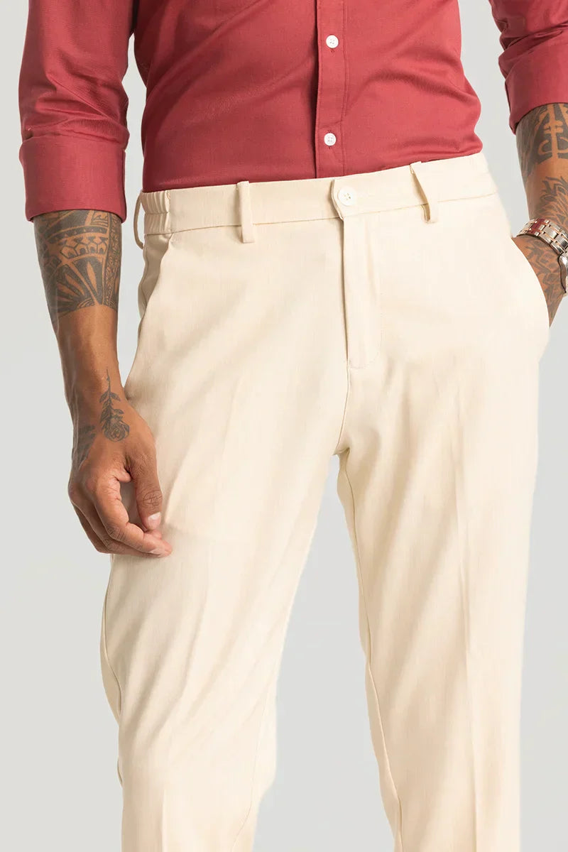 Cream Slim Fit Stretch Trouser