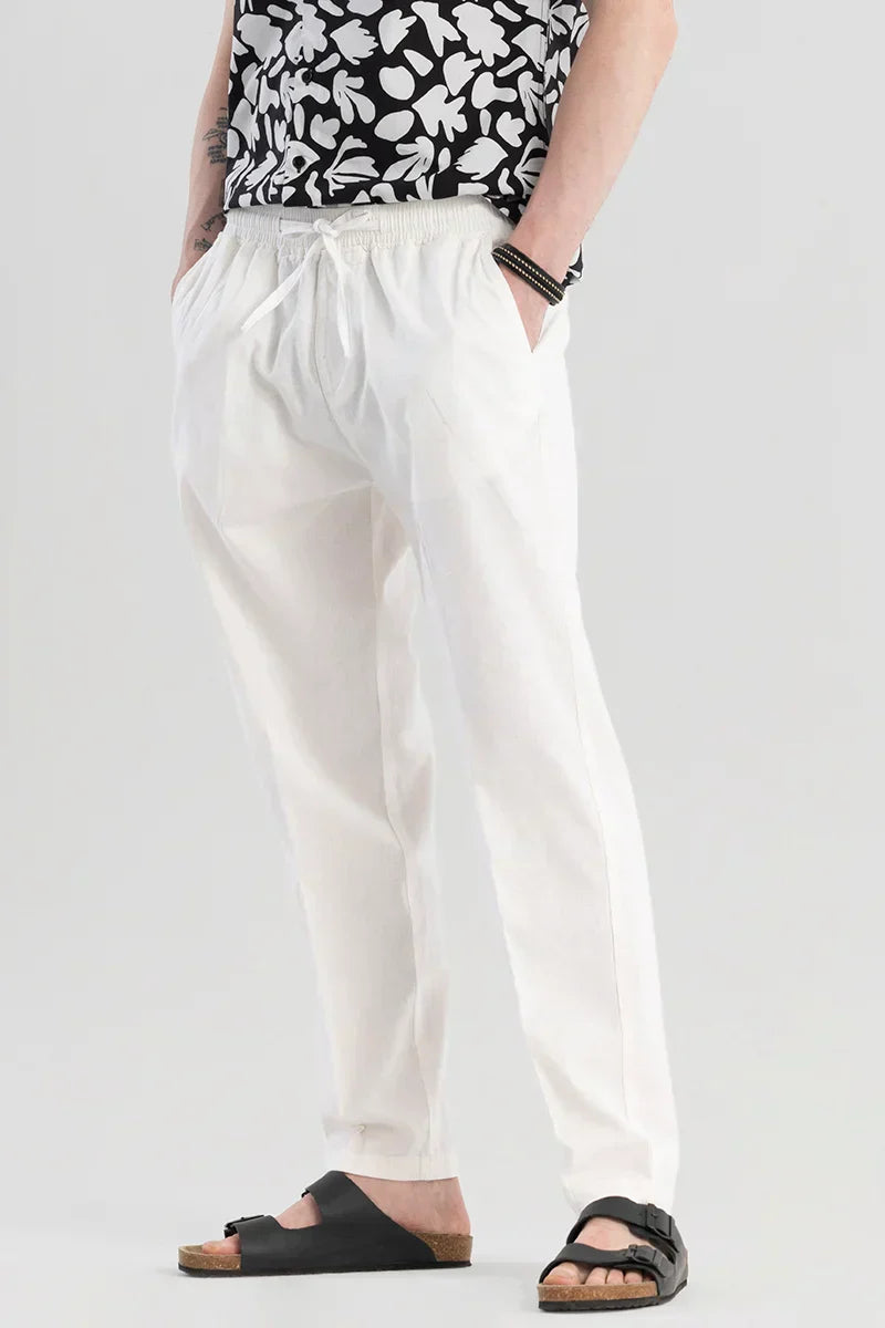 Wafty White Linen Trousers