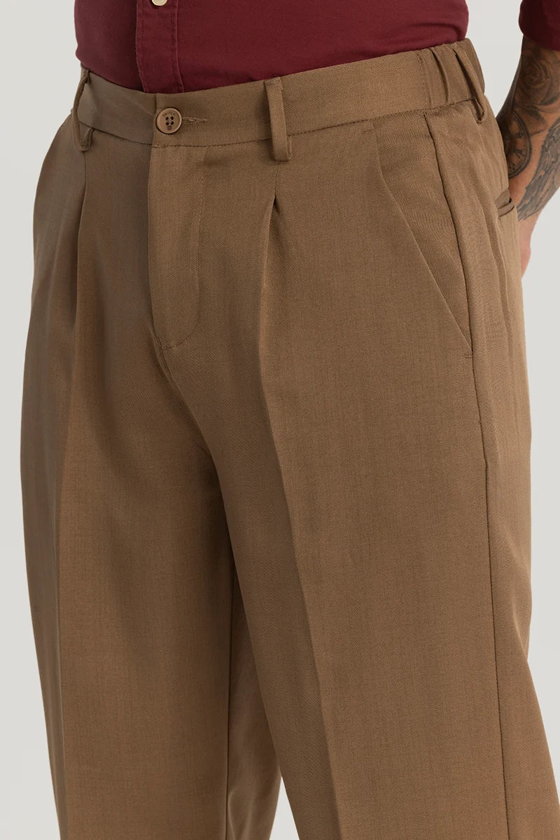 Brown Plain Relaxed Fit Trousers