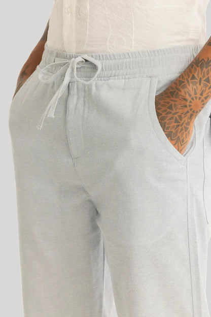 Vincenzo Light Grey Plain Linen Slim Fit Trouser